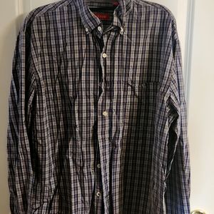 Izod Long Sleeve Plaid Button Down Shirt Blue Size large